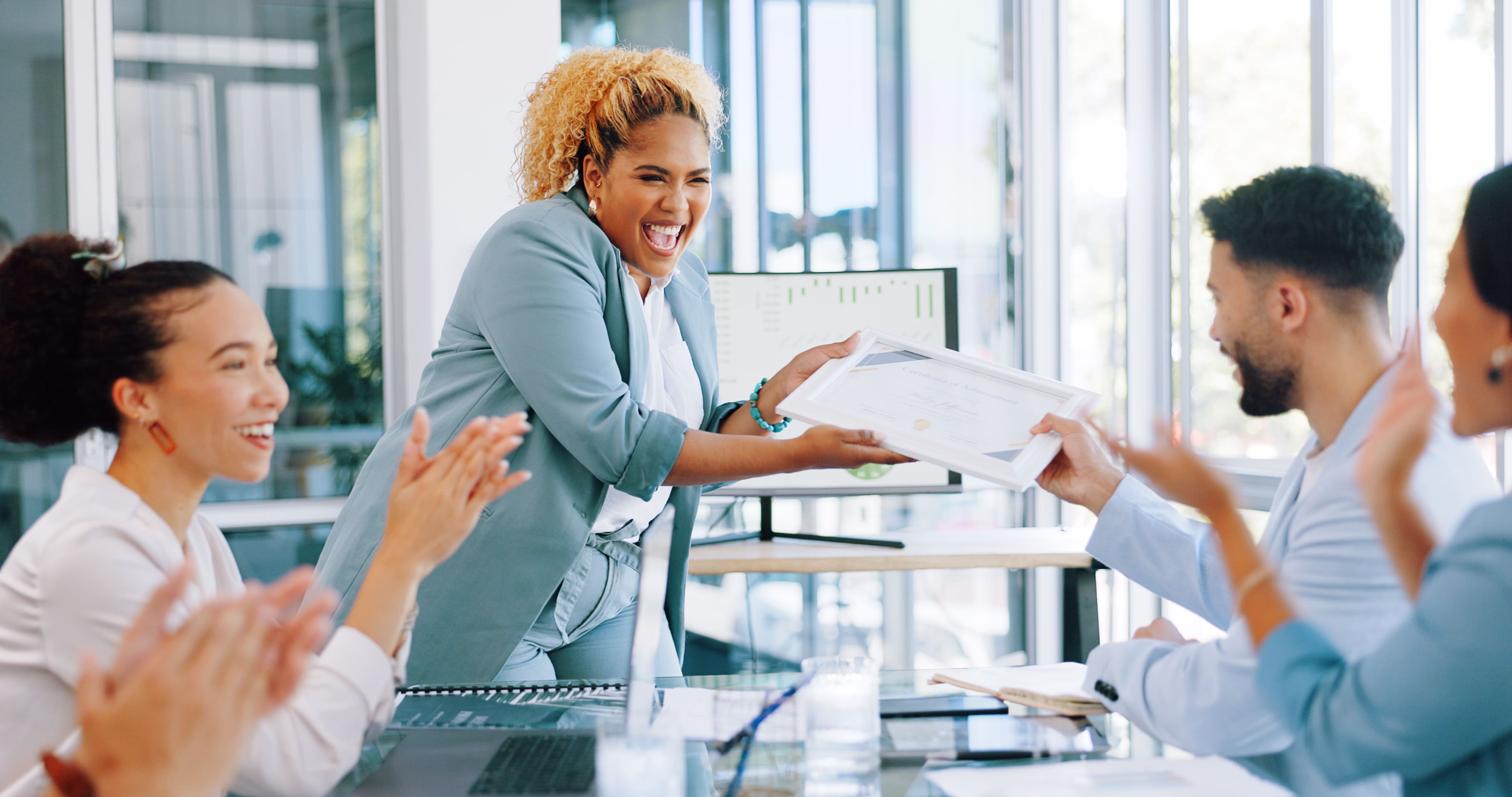 Group of colleagues expressing gratitude in the workplace culture